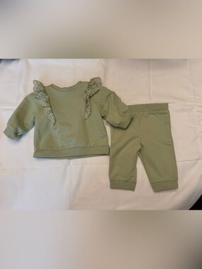 Little Me Baby Girl Sage Green Ruffle Top & Jogger Set